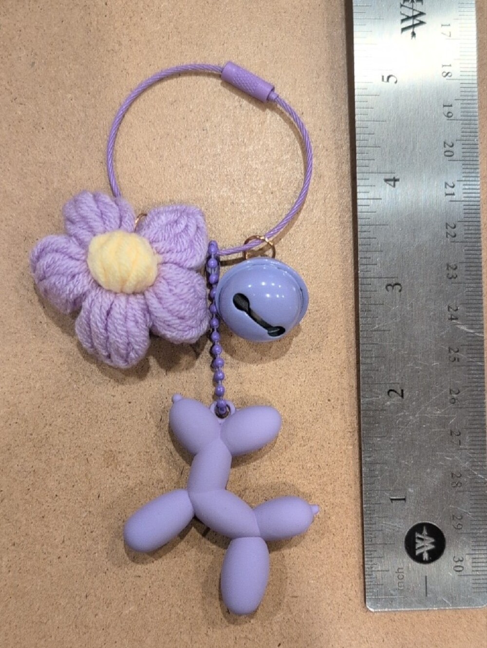 Lilac Flower & Balloon Dog Kids Keychain Bag Charm with Bell - Picture 5 of 6